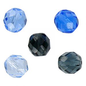 Fire polished Czech beads, mix blue, 10mm. (SKU# GBFP10MM/99921). Sold per pack of 100