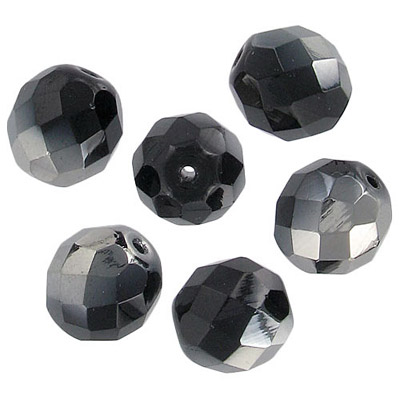 Fire polished Czech beads, jet silver on jet, 12mm. (SKU# GBFP12MM/27401). Sold per pack of 100