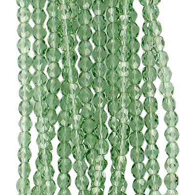 Fire polished Czech beads, transparent tourmaline green, 4mm. (SKU# GBFP4MM/50560). Sold per pack of 600