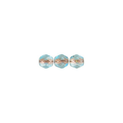 Fire polished Czech beads, transparent light aqua copper line, 4mm. (SKU# GBFP4MM/68105). Sold per pack of 600