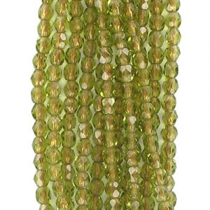 Fire polished Czech beads, transparent olivine copper lined, 4mm. (SKU# GBFP4MM/68230). Sold per pack of 600