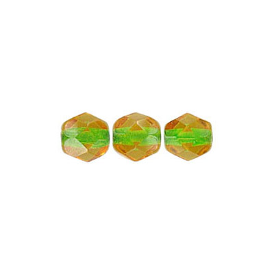 Fire polished Czech beads, transparent topaz green lined, 6mm. (SKU# GBFP6MM/10856). Sold per pack of 300