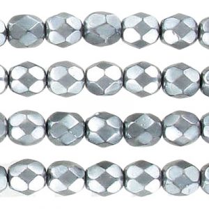 Fire polished Czech beads, pearlized faceted, light olivine, 6mm. (SKU# GBFP6MM/24941). Sold per pack of 300