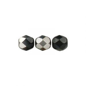 Fire polished Czech beads, jet silver on jet, 6mm. (SKU# GBFP6MM/27401). Sold per pack of 300
