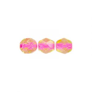 Fire polished Czech beads, transp light topaz rose lined, 6mm. (SKU# GBFP6MM/44877). Sold per pack of 300