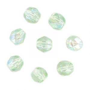 Fire polished Czech beads, AB chartreuse strung, 6mm. (SKU# GBFP6MM/45109). Sold per pack of 300