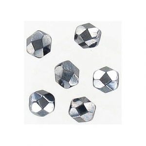 Fire polished Czech beads, jet hematite, 6mm. (SKU# GBFP6MM/532). Sold per pack of 300