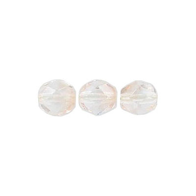 Fire polished Czech beads, 6mm size, crystal/rosaline. (SKU# GBFP6MM/70131). Sold per pack of 300