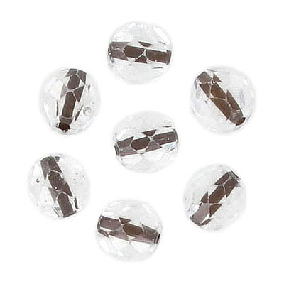 Billes de verre tchèques polies au feu, crystal with black diamond strip, 8mm. Vendu en paquet de 300. (SKU# GBFP8MM/44818)