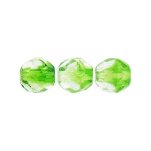 Fire polished Czech beads, 8mm size, crystal/green. (SKU# GBFP8MM/50051). Sold per pack of 300