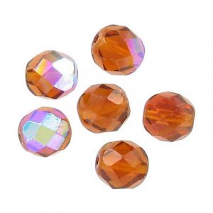Fire polished Czech beads, AB madeira topaz, 8mm. (SKU# GBFP8MM/550). Sold per pack of 300