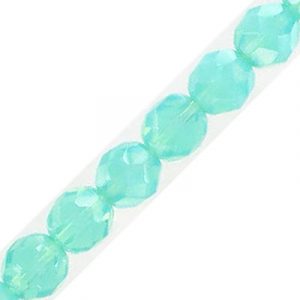 Fire polished Czech beads, sea green, 8mm. (SKU# GBFP8MM/61100). Sold per pack of 5