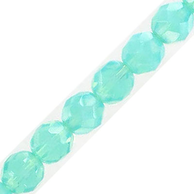 Fire polished Czech beads, sea green, 8mm. (SKU# GBFP8MM/61100). Sold per pack of 5