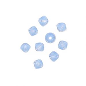 Preciosa machine cut glass beads, 4x4mm, bicone, light sapphire opal. (SKU# GBMC4X4/217O). Sold per pack of 144