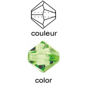 Billes de verre Preciosa coupées à la machine, 4x4mm, bicône, peridot. Vendu en paquet de 144. (SKU# GBMC4X4/222)