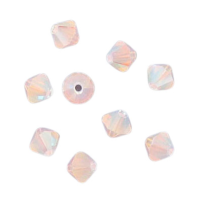 Preciosa machine cut glass beads, 4x4mm, bicone, rose opal AB 2x. (SKU# GBMC5X5/6476). Sold per pack of 144