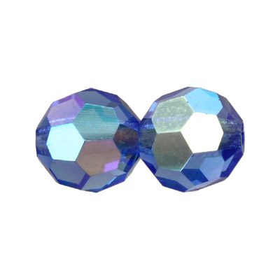 Preciosa machine cut glass beads, 6mm, faceted round, AB sapphire. (SKU# GBMC6MM/524). Sold per pack of 72