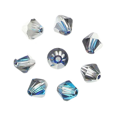 Preciosa machine cut glass beads, 6x6mm, bicone, crystal bermuda blue. (SKU# GBMC6X6/401). Sold per pack of 144