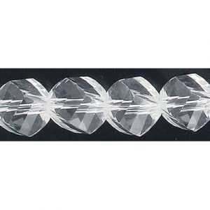 LIQUIDATION! Billes de verre coupées à la machine, à facettes, torsadées (helix), cordon de 7 pouces, 19 pièces, 10mm, crystal. Vendu en paquet de 1 corde(s). (SKU# GBMCH10FT/101)