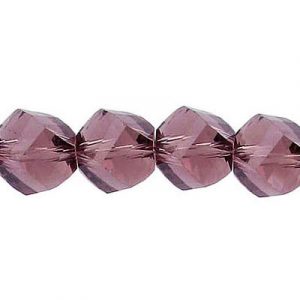 LIQUIDATION! Billes de verre coupées à la machine, à facettes, torsadées (helix), cordon de 7 pouces, 19 pièces, 10mm, dark amethyst. Vendu en paquet de 1 corde(s). (SKU# GBMCH10FT/202B)
