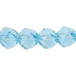 LIQUIDATION! Billes de verre coupées à la machine, à facettes, torsadées (helix), cordon de 7 pouces, 19 pièces, 10mm, aqua. Vendu en paquet de 1 corde(s). (SKU# GBMCH10FT/203)