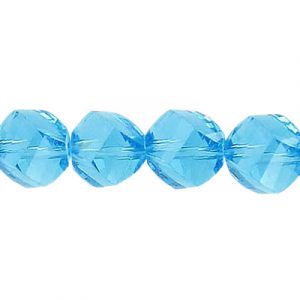 LIQUIDATION! Billes de verre coupées à la machine, à facettes, torsadées (helix), cordon de 7 pouces, 19 pièces, 10mm, aqua bohemica. Vendu en paquet de 1 corde(s). (SKU# GBMCH10FT/203B)