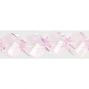 LIQUIDATION! Billes de verre coupées à la machine, à facettes, torsadées (helix), cordon de 7 pouces, 19 pièces, 10mm, light rose. Vendu en paquet de 1 corde(s). (SKU# GBMCH10FT/216)