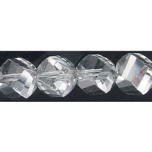 LIQUIDATION! Billes de verre coupées à la machine, à facettes, torsadées (helix), cordon de 7 pouces, 19 pièces, 10mm, crystal cal. Vendu en paquet de 1 corde(s). (SKU# GBMCH10FT/302)