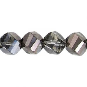 LIQUIDATION! Billes de verre coupées à la machine, à facettes, torsadées (helix), cordon de 7 pouces, 19 pièces, 10mm, crystal metallic silver. Vendu en paquet de 1 corde(s). (SKU# GBMCH10FT/427)