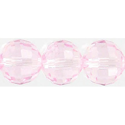 LIQUIDATION! Billes de verre coupées à la machine, 12mm, 96 facettes, 17 pièces, cordon de 7 pouces, light rose. Vendu en paquet de 1 corde(s). (SKU# GBMCH1296/216)