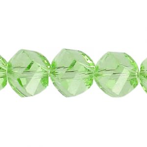 LIQUIDATION! Billes de verre coupées à la machine, à facettes, torsadées (helix), cordon de 7 pouces, 17 pièces, 12mm, peridot. Vendu en paquet de 1 corde(s). (SKU# GBMCH12FT/222)