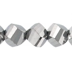 LIQUIDATION! Billes de verre coupées à la machine, à facettes, torsadées (helix), cordon de 7 pouces, 17 pièces, 12mm, silver. Vendu en paquet de 1 corde(s). (SKU# GBMCH12FT/SI)