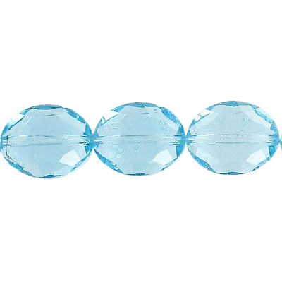 LIQUIDATION! Machine cut glass beads, faceted, oval, 17x13mm, 11 pieces, 7 inch strand, aqua. (SKU# GBMCH17FO/203). Sold per pack of 1 strand(s).