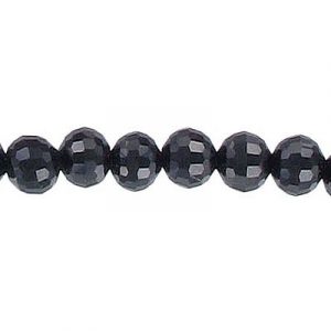 LIQUIDATION! Machine cut glass beads, 6mm, faceted (96), jet black, 8 inch strand. (SKU# GBMCH696/212). Sold per pack of 1 strand(s).