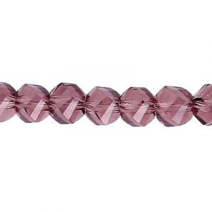 LIQUIDATION! Billes de verre coupées à la machine, à facettes, torsadées (helix), cordon de 7 pouces, 32 pièces, 6mm, dark amethyst. Vendu en paquet de 1 corde(s). (SKU# GBMCH6FT/202B)