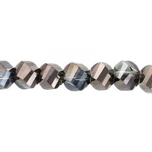 LIQUIDATION! Billes de verre coupées à la machine, à facettes, torsadées (helix), cordon de 7 pouces, 32 pièces, 6mm, crystal metallic silver. Vendu en paquet de 1 corde(s). (SKU# GBMCH6FT/427)