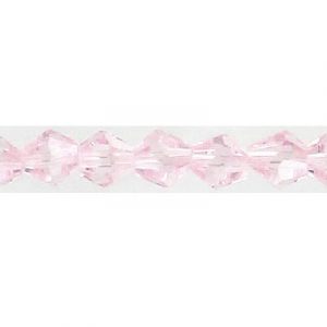 LIQUIDATION! Machine cut glass beads, 6x6mm, bicone, 8 inch strand, light rose. (SKU# GBMCH6X6/216). Sold per pack of 1 strand(s).
