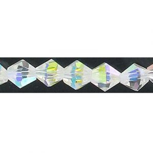 LIQUIDATION! Machine cut glass beads, 6x6mm, bicone, 8 inch strand, AB crystal. (SKU# GBMCH6X6/301). Sold per pack of 1 strand(s).