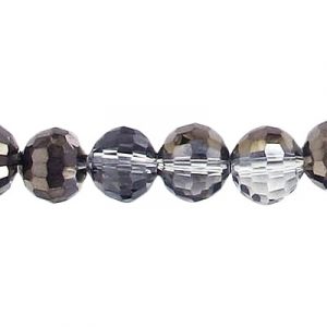 LIQUIDATION! Machine cut glass beads, 8mm, 96 facets, crystal metallic silver color, 7 inch strand. (SKU# GBMCH896/427). Sold per pack of 1 strand(s).