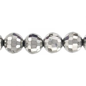 LIQUIDATION! Machine cut glass beads, 8mm, 96 facets, silver color, 7 inch strand. (SKU# GBMCH896/SI). Sold per pack of 1 strand(s).
