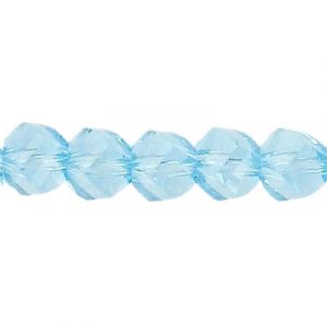 LIQUIDATION! Billes de verre coupées à la machine, à facettes, torsadées (helix), cordon de 7 pouces, 28 pièces, 8mm, aqua. Vendu en paquet de 1 corde(s). (SKU# GBMCH8FT/203)