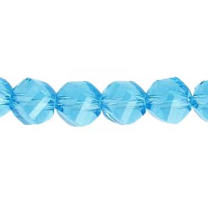 LIQUIDATION! Billes de verre coupées à la machine, à facettes, torsadées (helix), cordon de 7 pouces, 28 pièces, 8mm, aqua bohemica. Vendu en paquet de 1 corde(s). (SKU# GBMCH8FT/203B)