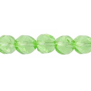 LIQUIDATION! Billes de verre coupées à la machine, à facettes, torsadées (helix), cordon de 7 pouces, 28 pièces, 8mm, peridot. Vendu en paquet de 1 corde(s). (SKU# GBMCH8FT/222)