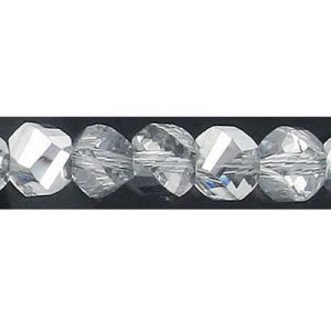 LIQUIDATION! Billes de verre coupées à la machine, à facettes, torsadées (helix), cordon de 7 pouces, 28 pièces, 8mm, crystal cal. Vendu en paquet de 1 corde(s). (SKU# GBMCH8FT/302)