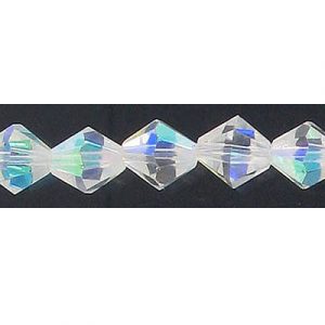 LIQUIDATION! Machine cut glass beads, 8x8mm, bicone, 8 inch strand, AB crystal. (SKU# GBMCH8X8/301). Sold per pack of 1 strand(s).