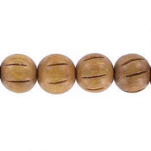 Bille de bois, 12mm, rond, sculptée, madre de cacao, corde de 16 pouces. Vendu en paquet de 1 corde(s). (SKU# WB5815/MDC)