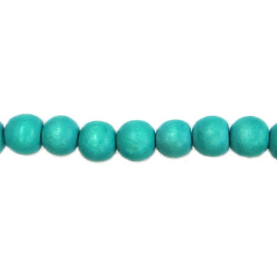 Bille de bois, 10mm, rond, aqua, diamètre intérieur apx. 2.50mm, 40 billes par corde, cordes de 16 pouces. Vendu en paquet de 12. (SKU# WBP10MM/AQUA)