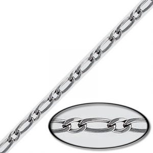 Chain, stainless steel, curb link, 1mm wire, 3.75x5.60mm and 3.75x8mm links, 10 meters. Grade 304. (SKU# CC/374/SS). Sold per pack of 1 spool(s).