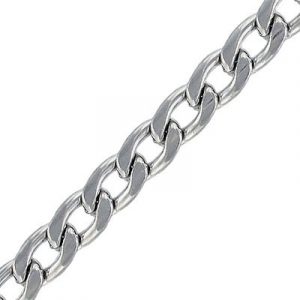 Chain, stainless steel, curb link, 2.3mm wire, 7.7x13.2mm link, 3 meters. Grade 304. (SKU# CC/387/SS). Sold per pack of 1 spool(s).