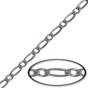 Chain, stainless steel, curb cut link, 1.2mm wire, 4.6x6mm and 4.4x9.4mm links, 10 meters. Grade 304. (SKU# CC/401L/SS). Sold per pack of 1 spool(s).